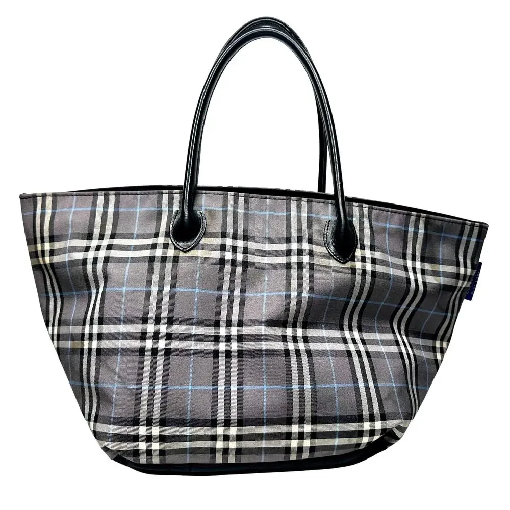 Autre Marque Burberrys London Gray Nova Check Blue Label NylonTote Bag